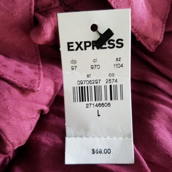 Express Shirt Womens Large Top New Smocked Cuff Long Sleeve Button Up Blouse - Picture 7 of 11